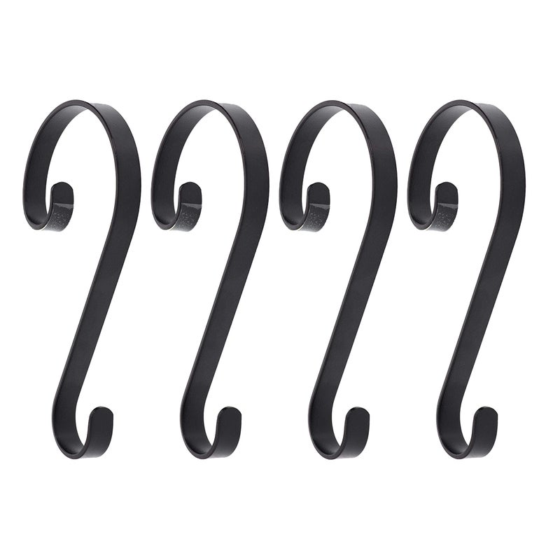 Haute Decor Stocking Scrolls Stocking Hanger - 4 Pack (Matte Black) - Christmas Stocking Holder Set for Various Mantel Sizes, Including Large - Image 1